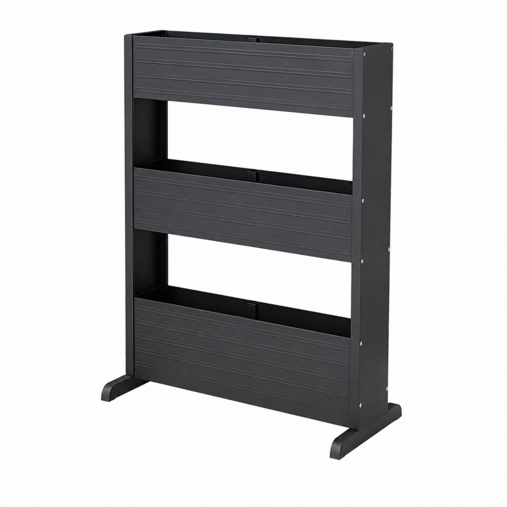 3-stufiges vertikales Hochbeet Pflanzregal Schwarz pulverbeschichteter Stahl rechteckig 80 x 30 x 100 cm