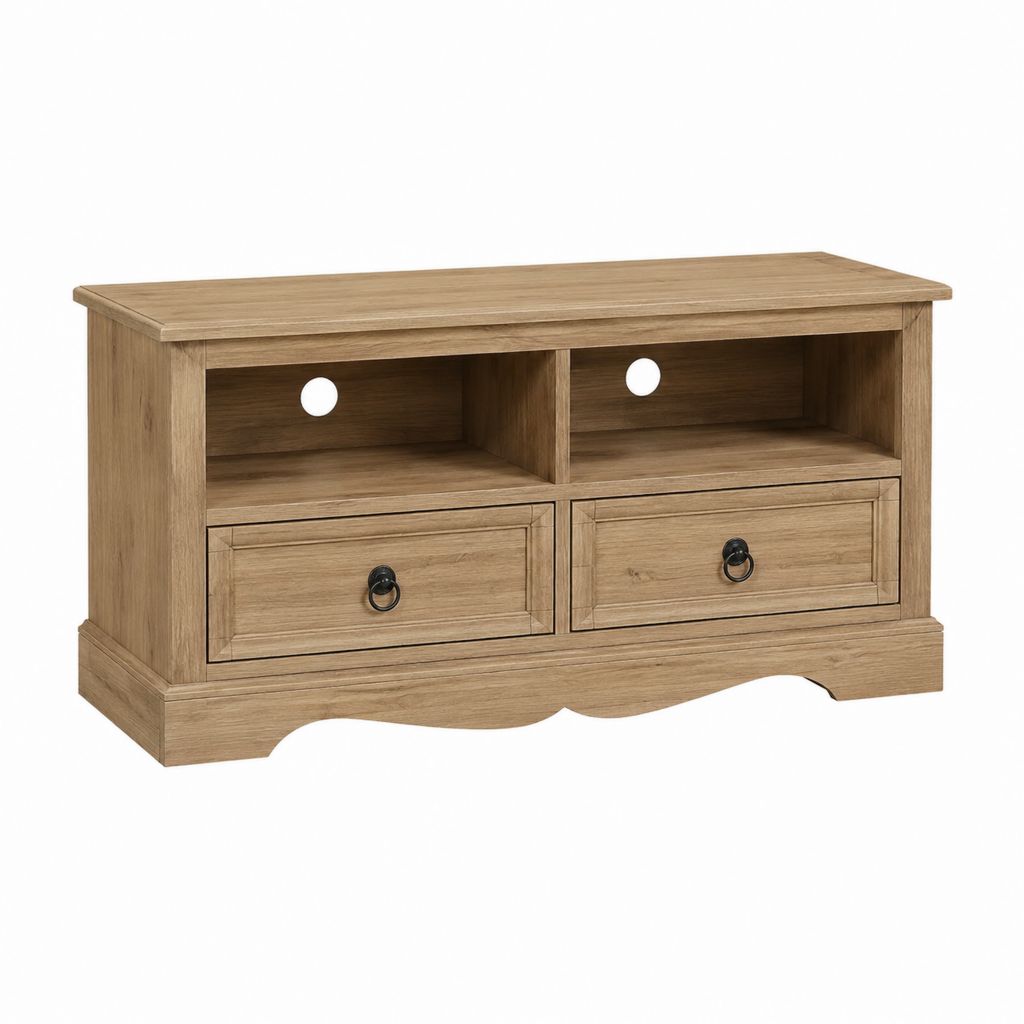 TV-Schrank Eichenoptik aus MDF rechteckig mit 2 Schubladen und 2 offenen Fächern 120 x 40 x 60 cm