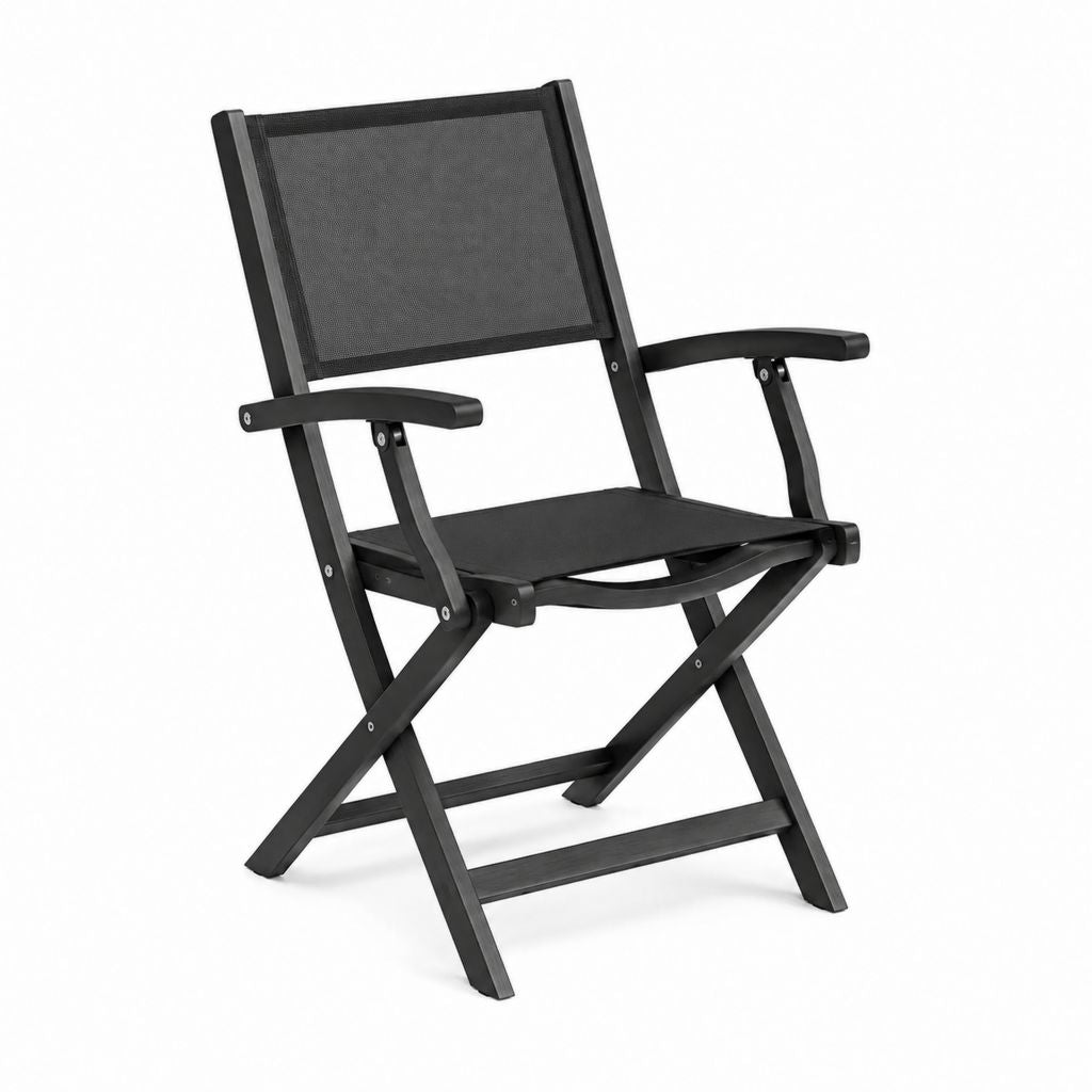 Klappbarer Gartensessel Schwarz aus Eukalyptusholz mit Textilene-Bespannung 56 x 48 x 88 cm