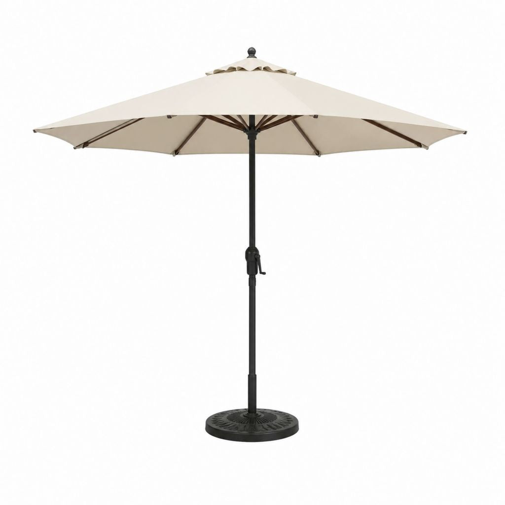 Sonnenschirm mit Kurbel Beige Polyester achteckig Ø 300 cm mit schwarzem Stahlmast und Schirmständer