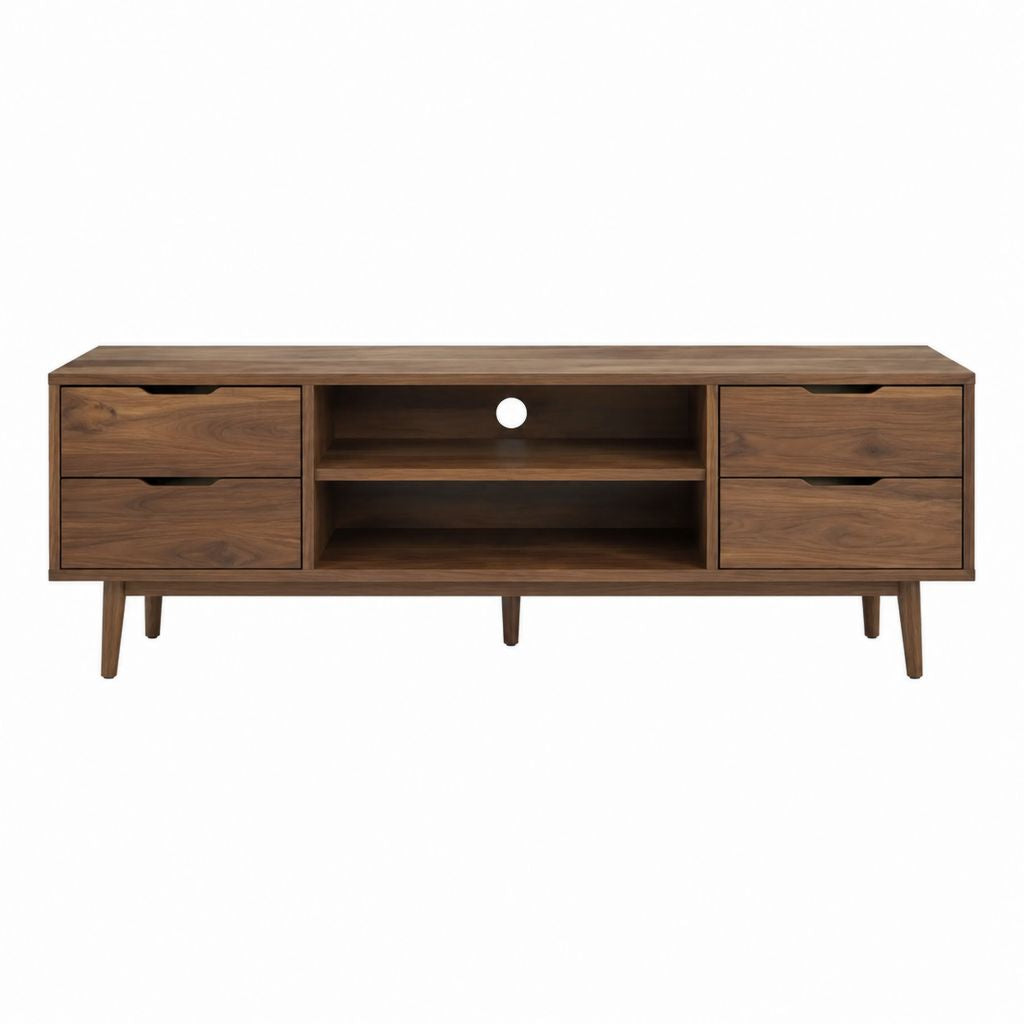 TV-Lowboard aus massivem Akazienholz Walnussbraun rechteckig mit 4 Schubladen 180 x 40 x 55 cm