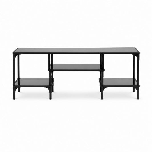 TV-Bank Schwarz aus pulverbeschichtetem Stahl und gehärtetem Glas 160 x 40 x 75 cm