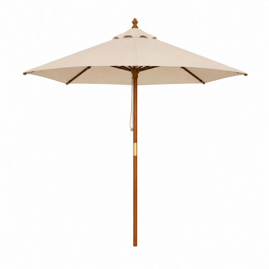 Gartenschirm Sonnenschirm Beige Polyester Holz rund Ø 300 cm Höhe 260 cm