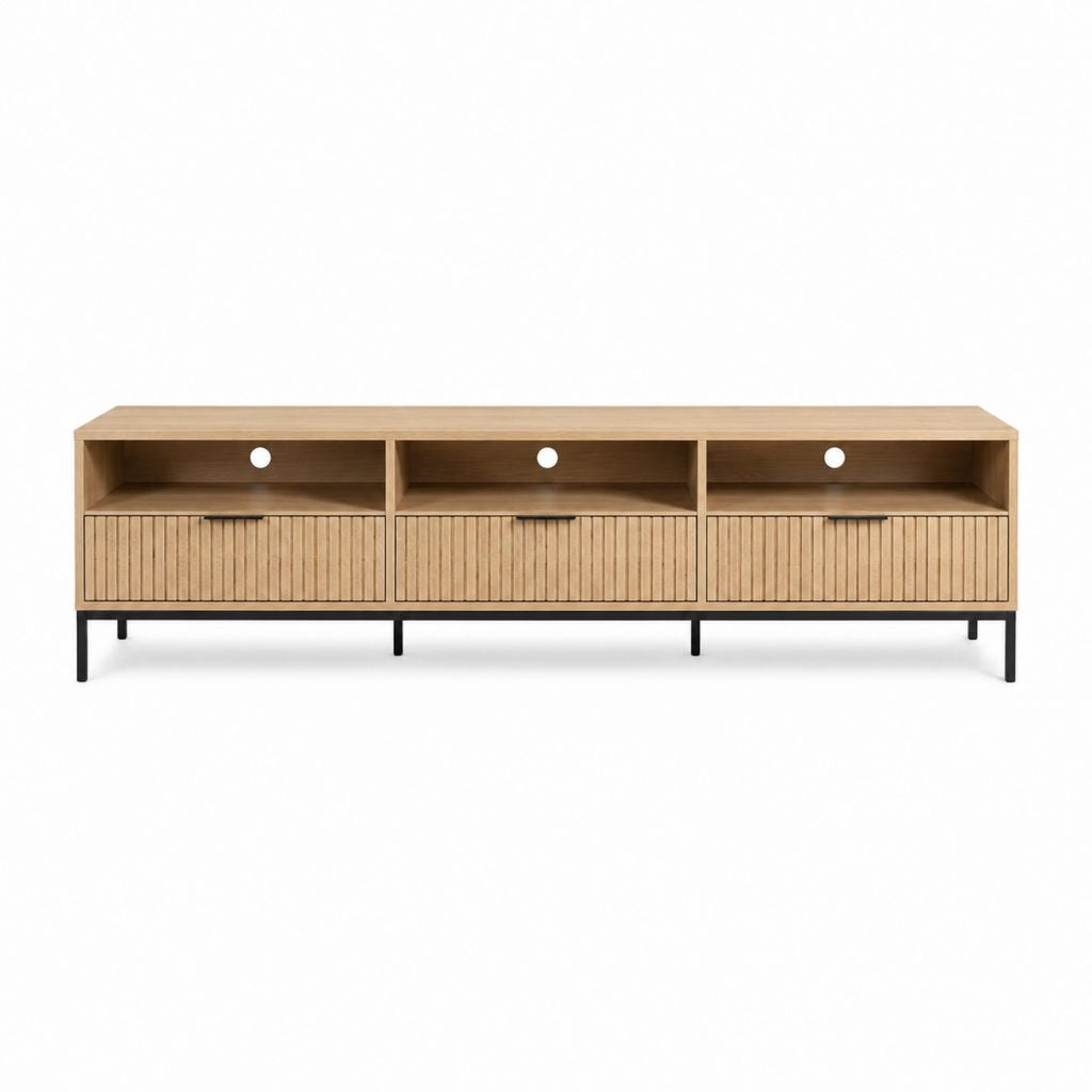 TV Lowboard Eichenfurnier mit 3 Türen und Stahlgestell 180 x 40 x 60 cm
