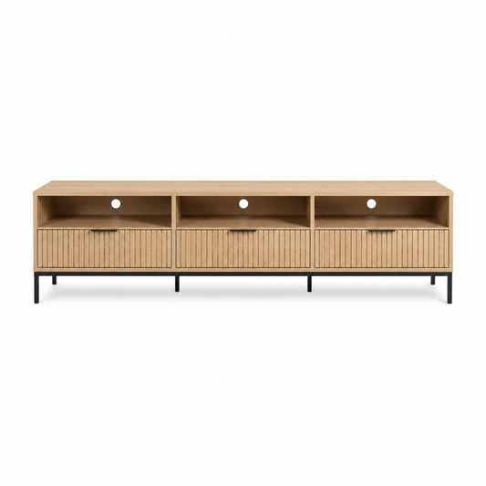TV Lowboard Eichenfurnier mit 3 Türen und Stahlgestell 180 x 40 x 60 cm