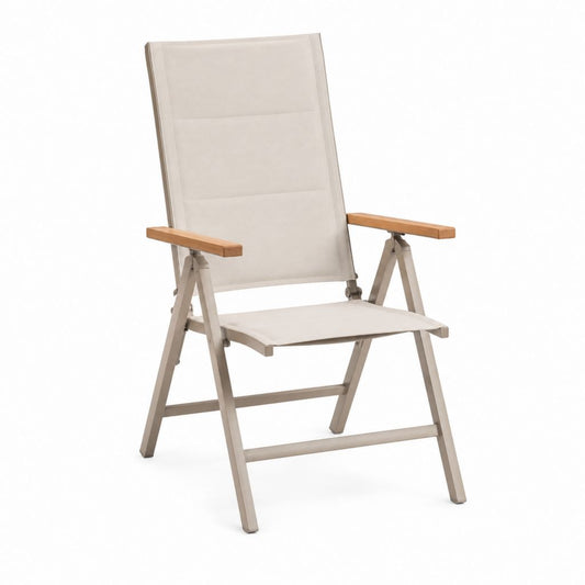 Klappbarer Gartensessel Beige Aluminium Polyestergewebe mit Holzarmlehnen 110 x 59 x 70 cm