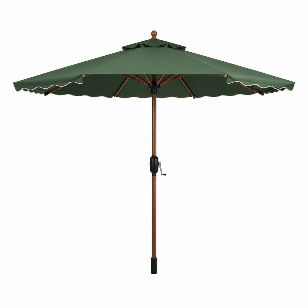 Sonnenschirm Dunkelgrün Rund aus Polyester mit Holzgestell Ø 300 cm Höhe 250 cm mit Handkurbel