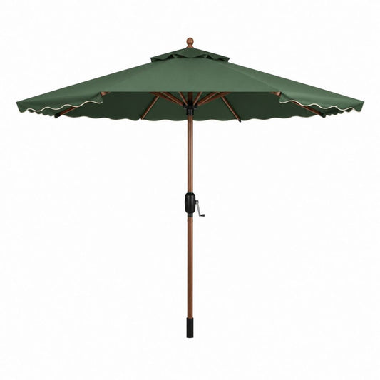 Sonnenschirm Dunkelgrün Rund aus Polyester mit Holzgestell Ø 300 cm Höhe 250 cm mit Handkurbel