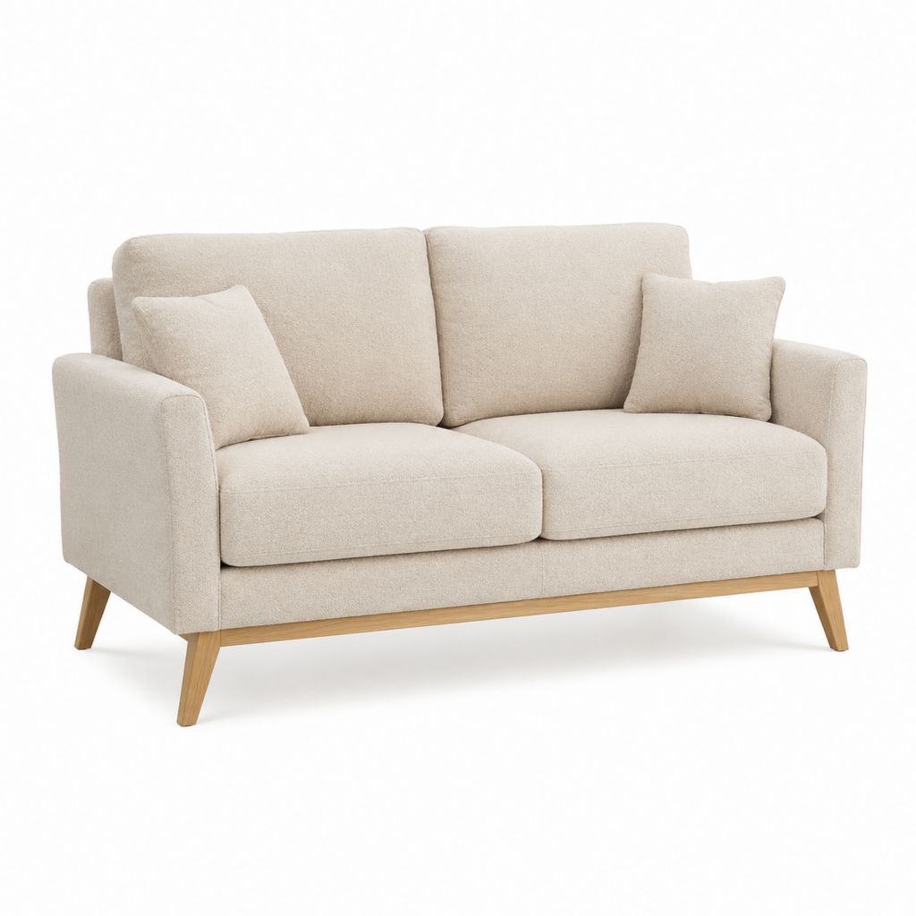2-Sitzer Sofa Beige mit Polyesterbezug und Massivholzfüßen 160 x 85 x 82 cm