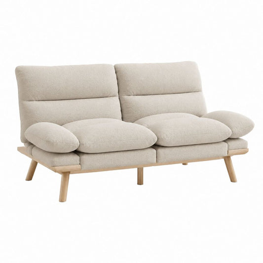 2-Sitzer Sofa Beige mit Polyester Teddybezug und Massivholzgestell 160 x 88 x 88 cm