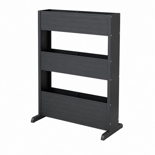 3-stufiges vertikales Hochbeet Pflanzregal Schwarz pulverbeschichteter Stahl rechteckig 80 x 30 x 100 cm