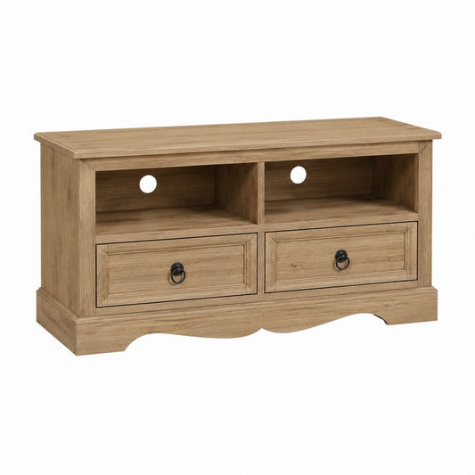 TV-Schrank Eichenoptik aus MDF rechteckig mit 2 Schubladen und 2 offenen Fächern 120 x 40 x 60 cm