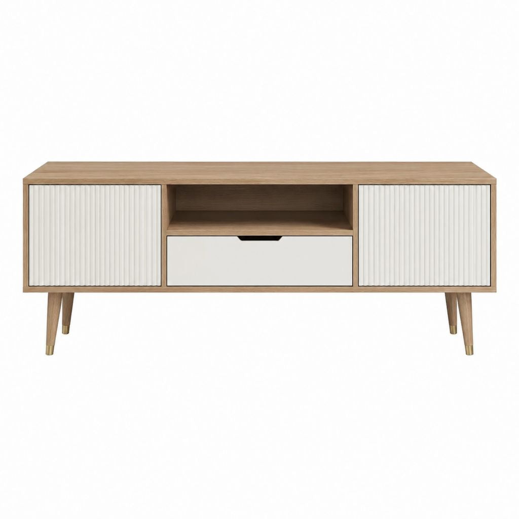 TV Lowboard Weiß Walnussfarben MDF Rechteckig 160 x 40 x 65 cm