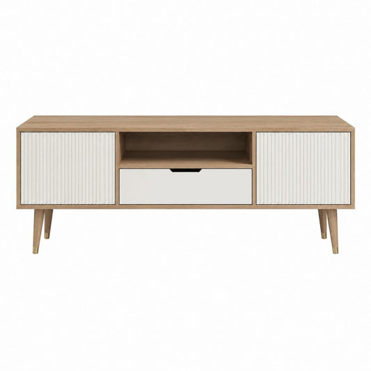 TV Lowboard Weiß Walnussfarben MDF Rechteckig 160 x 40 x 65 cm