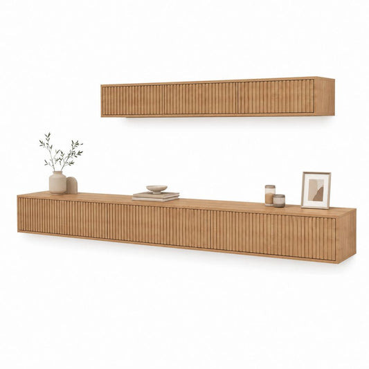 TV-Wandmöbel Set Eiche natur MDF rechteckig 240 × 35 × 40 cm und 160 × 30 × 30 cm