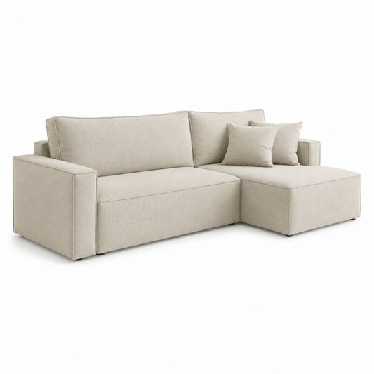 Ecksofa mit Recamiere Beige Polyester Webstoff 230 x 150 x 85 cm