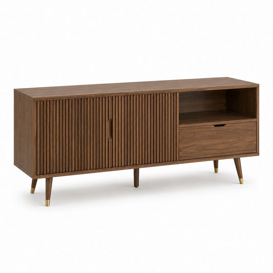 TV-Lowboard Walnussbraun MDF mit Walnussfurnier rechteckig 160 x 40 x 75 cm