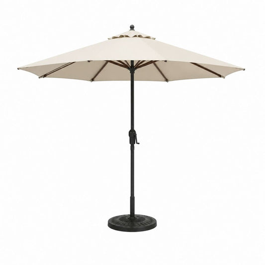 Sonnenschirm mit Kurbel Beige Polyester achteckig Ø 300 cm mit schwarzem Stahlmast und Schirmständer