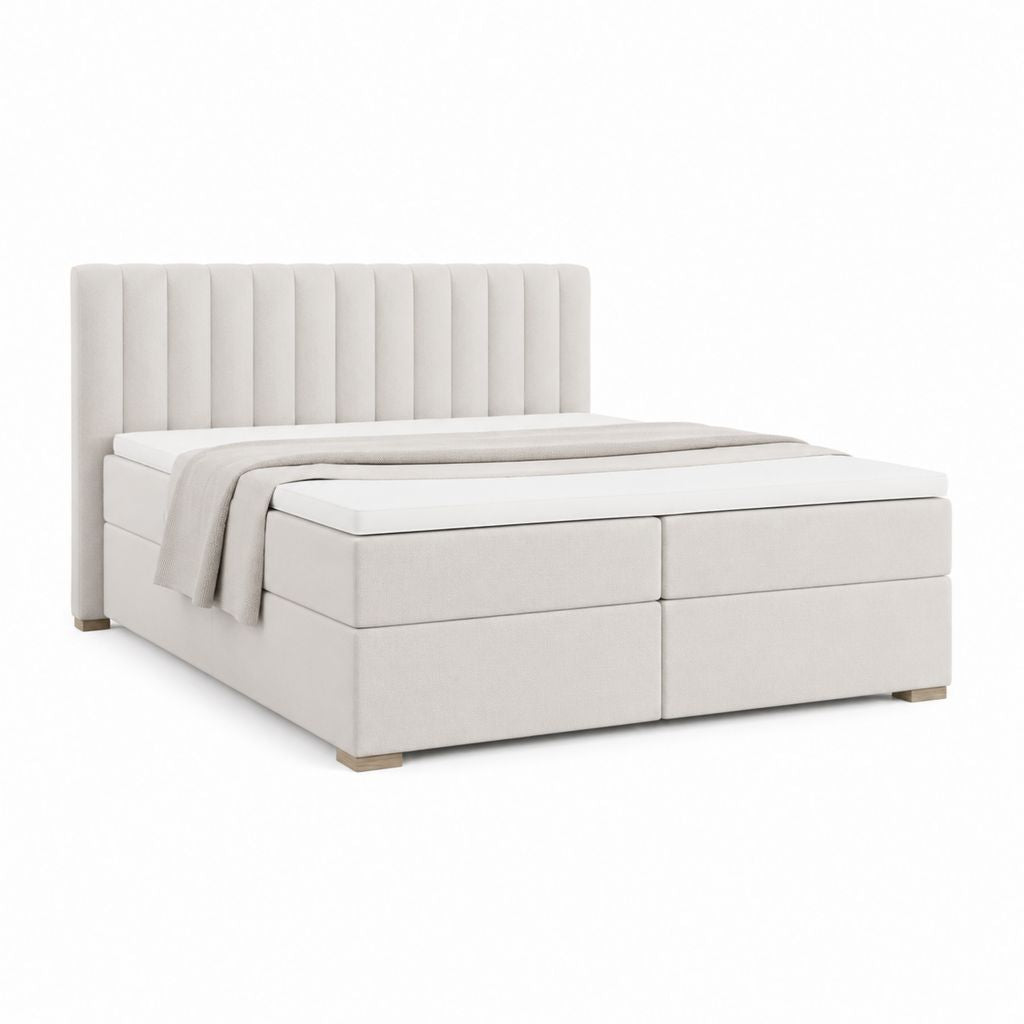 Boxspringbett 180 x 200 cm Beige Polyester Rechteckig mit gepolstertem Kopfteil