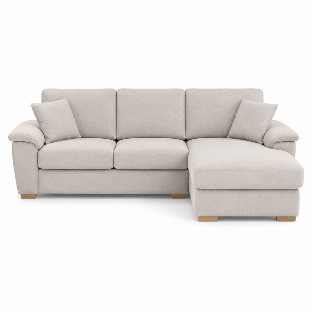 Ecksofa mit Recamiere rechts Beige Polyester 250 x 160 x 85 cm