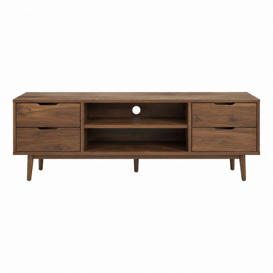 TV-Lowboard aus massivem Akazienholz Walnussbraun rechteckig mit 4 Schubladen 180 x 40 x 55 cm